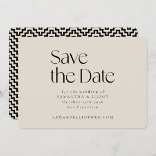 Mid Century Moderne Elegant Geometric Black Ecru Save The Date