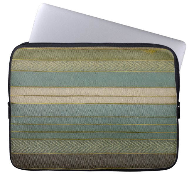 Mid Century Moderne gedempte strepen Print Laptop Sleeve (Voorkant)