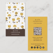 Mid Century Moderne Gele Bloemen QR Code Visitekaartje (Voorkant / Achterkant)
