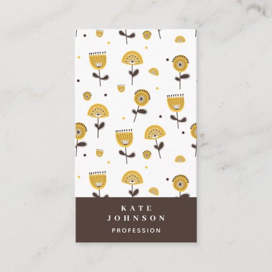 Mid Century Moderne Gele Bloemen QR Code Visitekaartje (Voorkant)