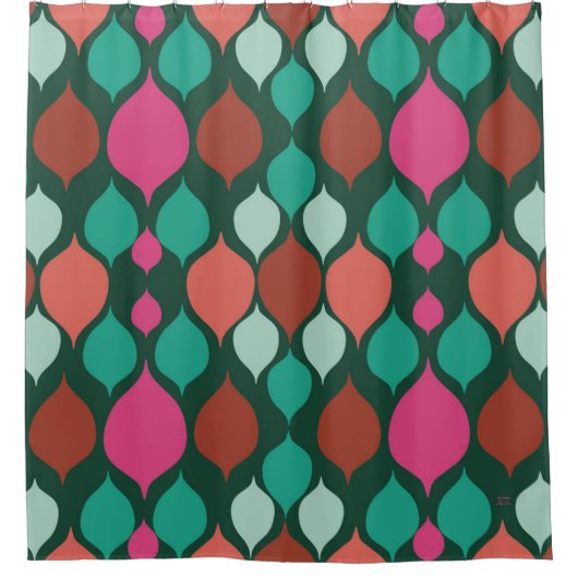 Mid Century Moderne Groene Geometric Douchegordijn (Voorkant)