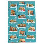 Mid-Century Moderne Huizen Kerstcadeau Tas Medium Cadeauzakje (Achterkant)