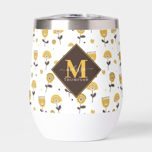 Mid Century Moderne Jaune Floral Nom Personnalisé (Avant)