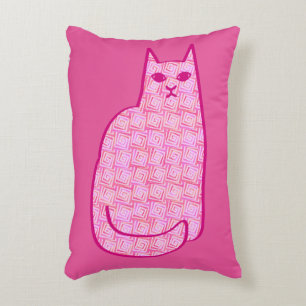 Mid-Century Moderne Kat, Fuchsia en Licht Roze Decoratief Kussen