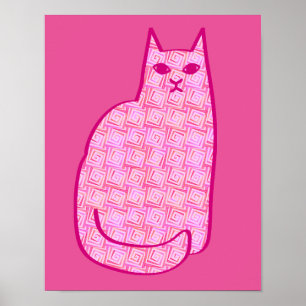 Mid-Century Moderne Kat, Fuchsia en Licht Roze Poster