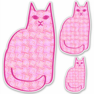 Mid-Century Moderne Kat, Fuchsia en Licht Roze Sticker