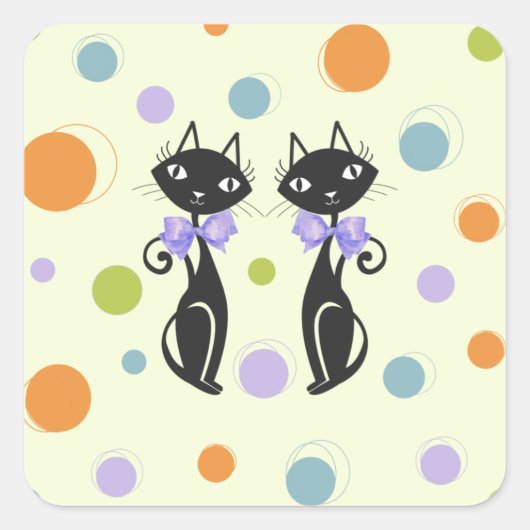 Mid Century Moderne Kat Vierkante Sticker (Voorkant)