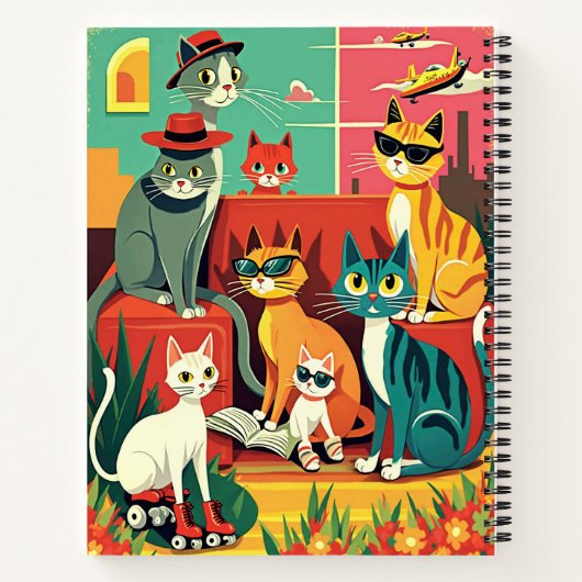 Mid Century Moderne Katten op Vakantie Dagboek Notitieboek (Achterkant)