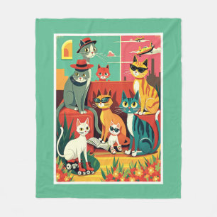 Mid Century moderne katten op vakantie Fleece Deken