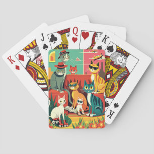 Mid Century moderne katten op vakantie Pokerkaarten