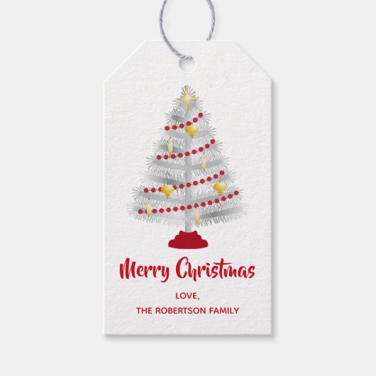 Mid Century Moderne Kerst Aluminium Tree Cadeaulabel (Voorkant)