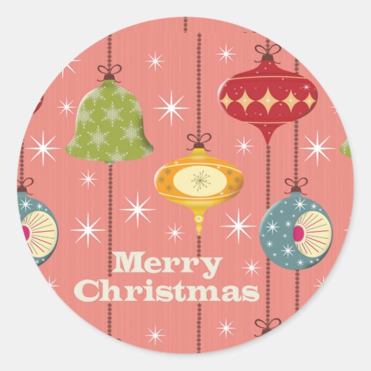 Mid Century Moderne Kerstmis Baubles Ronde Sticker (Voorkant)