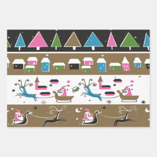 Mid Century Moderne Kerstmis Scene Inpakpapier Vel