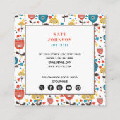 Mid Century Moderne Kleurrijke Bloemen QR Code Vierkante Visitekaartje (Achterkant)