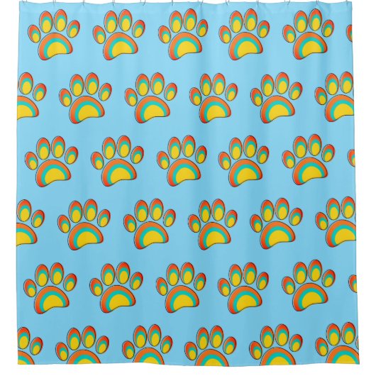 Mid Century Moderne Kunst Hond Paw Prints Custom Douchegordijn (Voorkant)