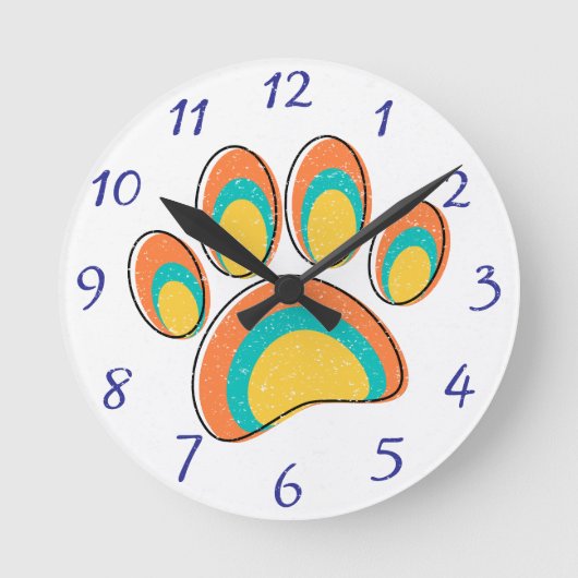 Mid Century Moderne Kunst Hond Paw Prints Custom Ronde Klok (Voorkant)
