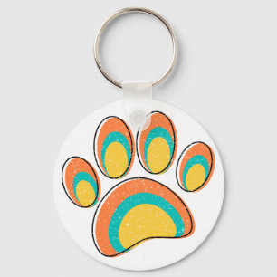 Mid Century Moderne Kunst Hond Paw Prints Custom Sleutelhanger