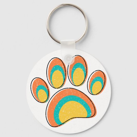 Mid Century Moderne Kunst Hond Paw Prints Custom Sleutelhanger (Voorkant)
