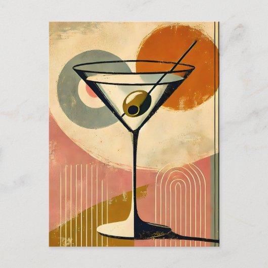 Mid Century Moderne Kunst Martini Briefkaart (Voorkant)