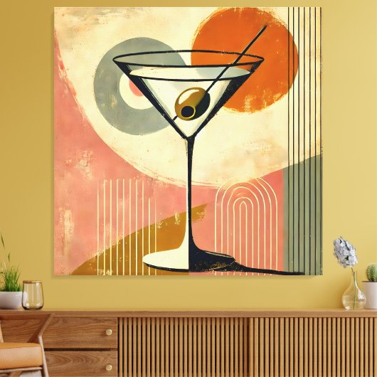 Mid Century Moderne Kunst Martini Canvas Afdruk (Insitu (Woonkamer))