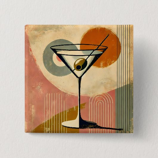 Mid Century Moderne Kunst Martini Vierkante Button 5,1 Cm (Voorkant)