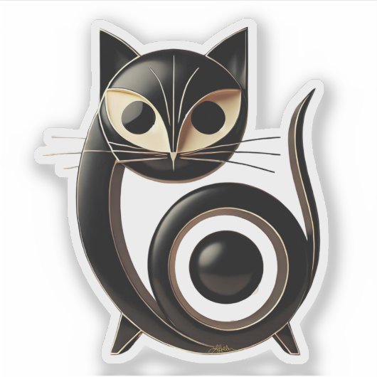Mid Century Moderne Kunst Zwarte kat Sticker (Voorkant)