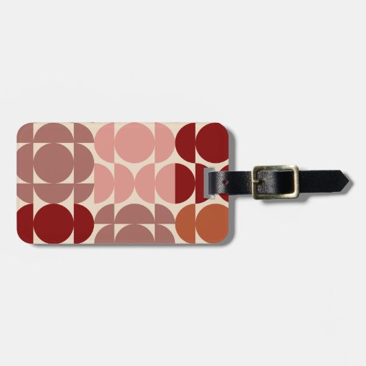 Mid-Century Moderne Maroon Circles en Semicircles Bagagelabel (Voorkant horizontaal)