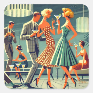 Mid Century Moderne Martini Dans Cocktail Party Vierkante Sticker