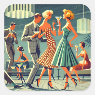 Mid Century Moderne Martini Dans Cocktail Party Vierkante Sticker