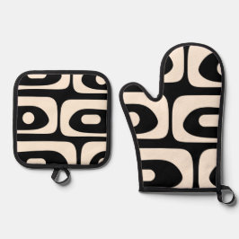 Mid Century Moderne Minimalistische Zwarte Crème P Ovenwant & Pannenlap Set