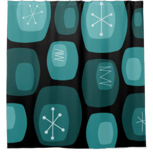 Mid Century Moderne Oblaanproducten Blauwgroen Douchegordijn