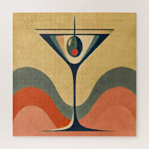 Mid Century Moderne "pimento olijf martini golf" Legpuzzel