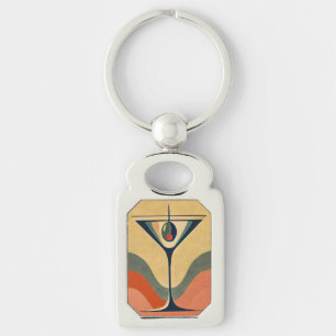 Mid Century Moderne "pimento olijf martini golf" Sleutelhanger