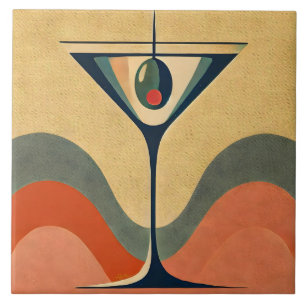Mid Century Moderne "pimento olijf martini golf" Tegeltje