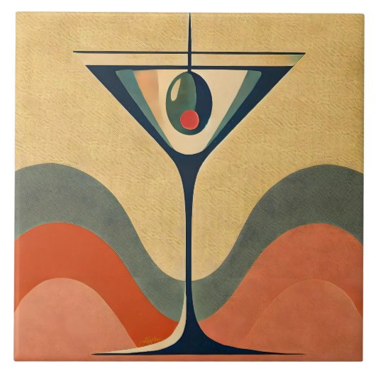 Mid Century Moderne "pimento olijf martini golf" Tegeltje (Voorkant)