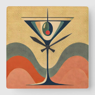 Mid Century Moderne "pimento olijf martini golf" Vierkante Klok