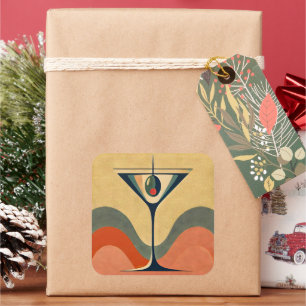 Mid Century Moderne "pimento olijf martini golf" Vierkante Sticker