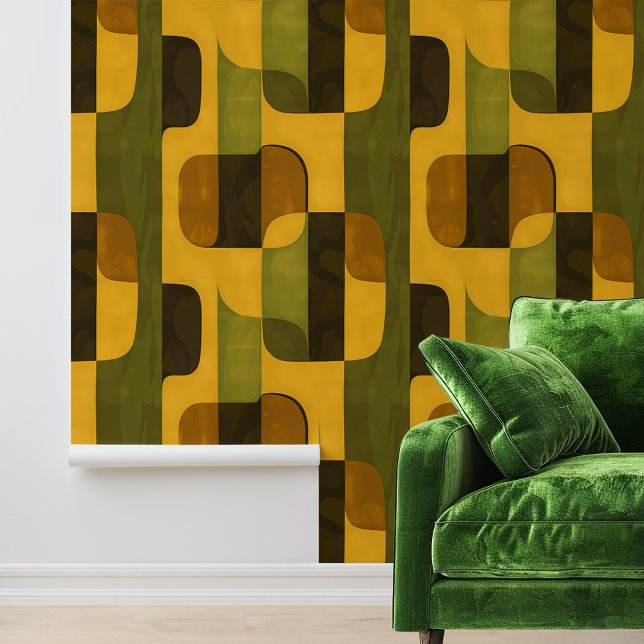 Mid Century Moderne Retro groene vormen Behang (Creator heeft geüpload)