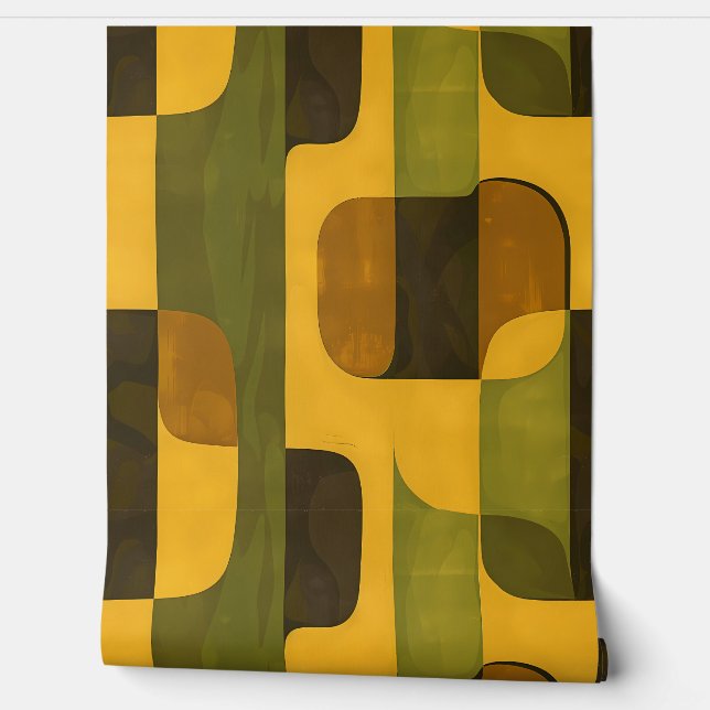 Mid Century Moderne Retro groene vormen Behang (Afrollen)