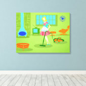 Mid Century Moderne Retro Huisvrouw Canvas Afdruk (Insitu (Houten vloer))