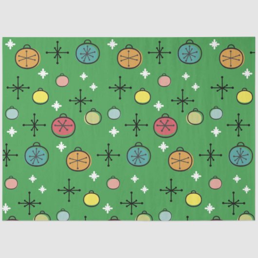 Mid Century Moderne Retro Kerstkunst Groen Tissuepapier (Voorkant)