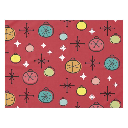Mid Century Moderne Retro Kerstkunst Rood Tafelkleed (Voorkant (Horizontaal))