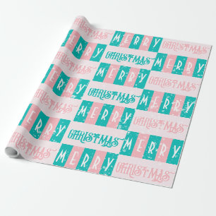 Mid-Century Moderne Retro Merry Christmas roze bla Cadeaupapier