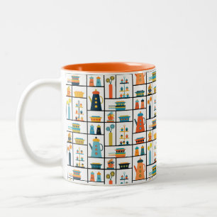Mid Century Moderne Retro Stijlvolle Keukenplanken Tweekleurige Koffiemok