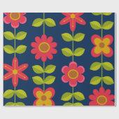 Mid Century Moderne rode bloemen met bladeren Cadeaupapier (Vlak)
