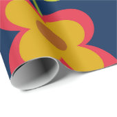 Mid Century Moderne rode bloemen met bladeren Cadeaupapier (Rol Hoek)