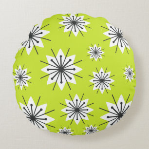 Mid Century Moderne Sneeuwvlokken Chartreuse Rond Kussen