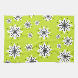 Mid Century Moderne Sneeuwvlokken Chartreuse Theedoek