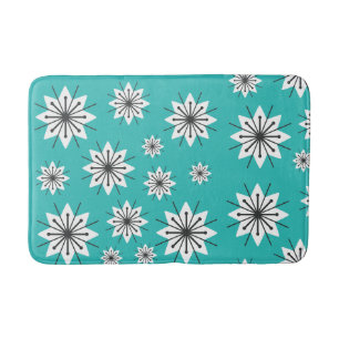 Mid Century Moderne Sneeuwvlokken Turquoise Badmat