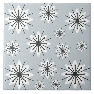 Mid Century Moderne Sneeuwvlokken Zilver Tegeltje